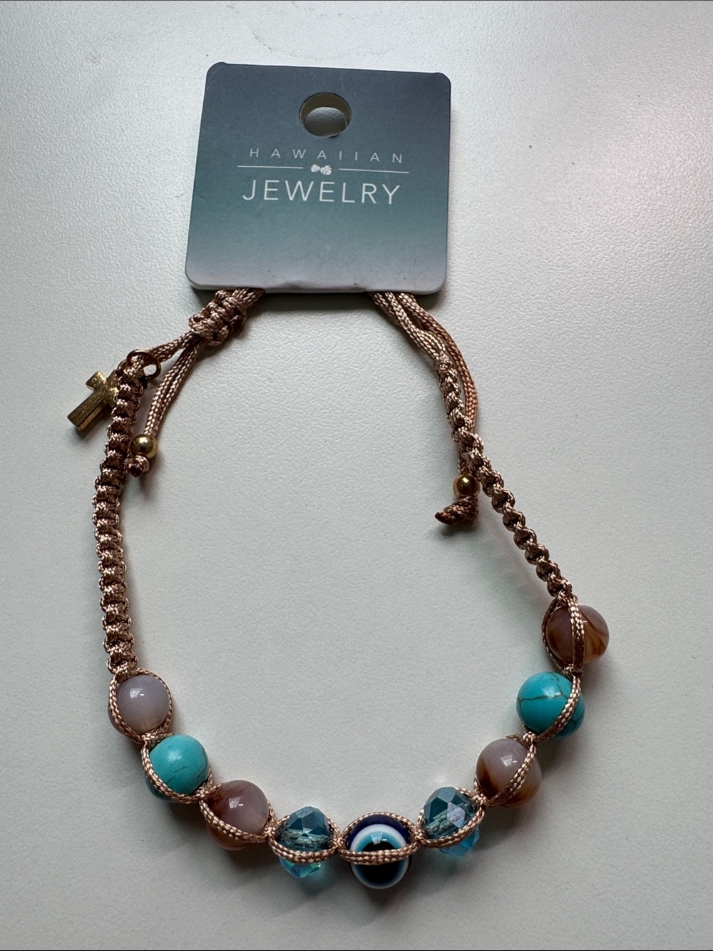 Rose Gold Beaded Bracelet with Turquoise Accents and Evil Eye